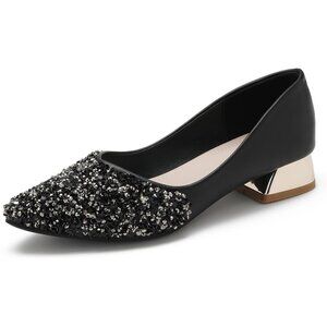 🆕Women's Black Pumps Closed Toe Chunky Heels for Comfortable Work Pumps Shoes